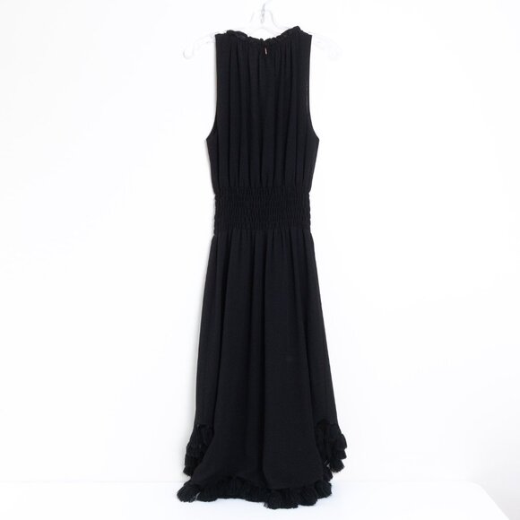 MISA Los Angeles Black Sleeveless Tassel Hem Midi Dress Medium Boho Chic - Picture 3 of 14